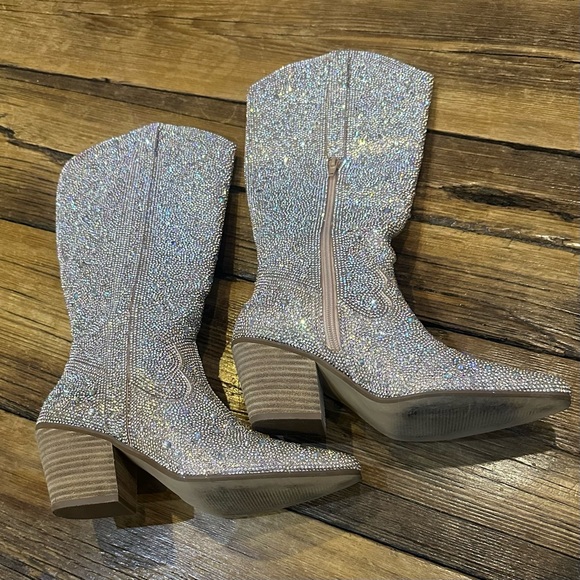 Matissee Nashville Tall Western Clear Rhinestone Point Toe Riding Boots 7 - Picture 6 of 9